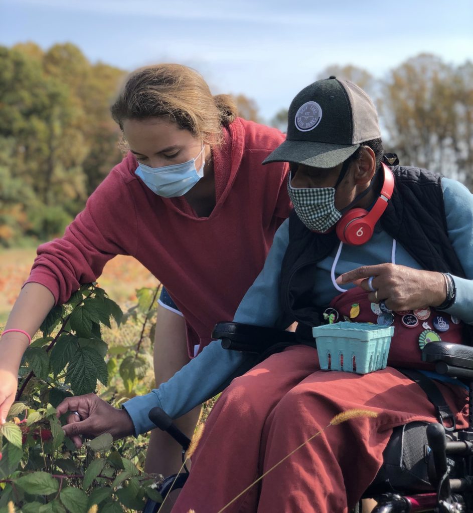 two women picking berries
