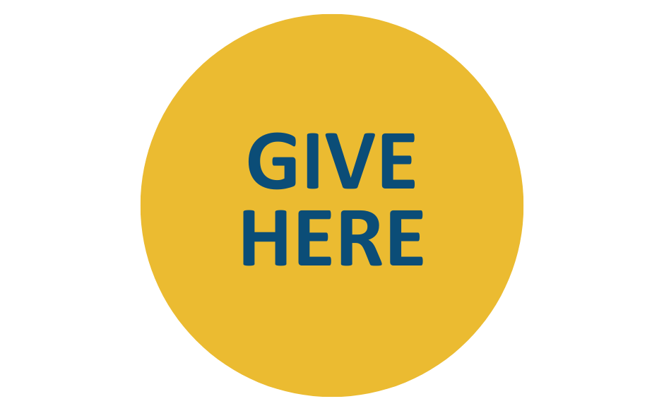 Yellow circle with blue text that reads "Give Here"
