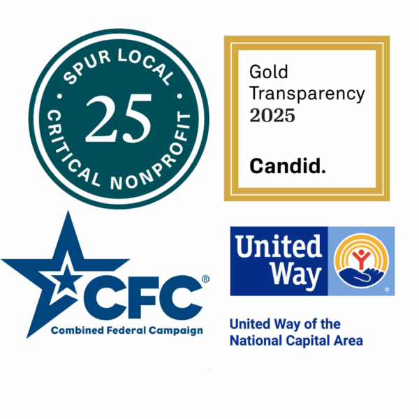 Spur Local 2025 Critical nonprofit logo. Gold Transparency 2025 Candid Logo. CFC and United Way Logos.