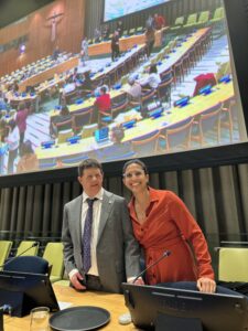 Ricky and Crisely smiling at the United Nations for On Loneliness presentation